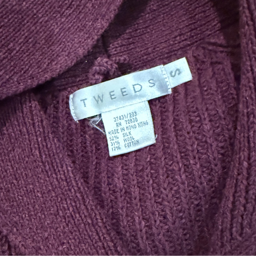 Tweeds Deep Purple Plum Cardigan Sweater Front Pockets Silk Wool Cotton - Picture 3 of 6